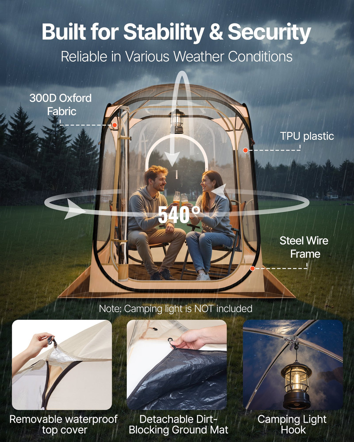 Pop up Sports Tent, 50X50 in Clear Bubble Tent for 1 Person, Waterproof Outdoor Pod with Floor Mat & Top Cover, Garden Igloo Dome Tents Camping Shelter for Events Fishing Cheering