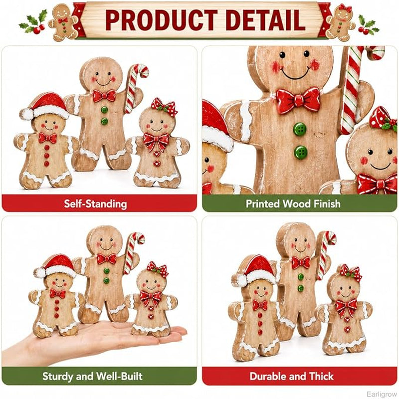 Wooden Gingerbread Christmas Tabletop Decor, Set of 3 – image 4