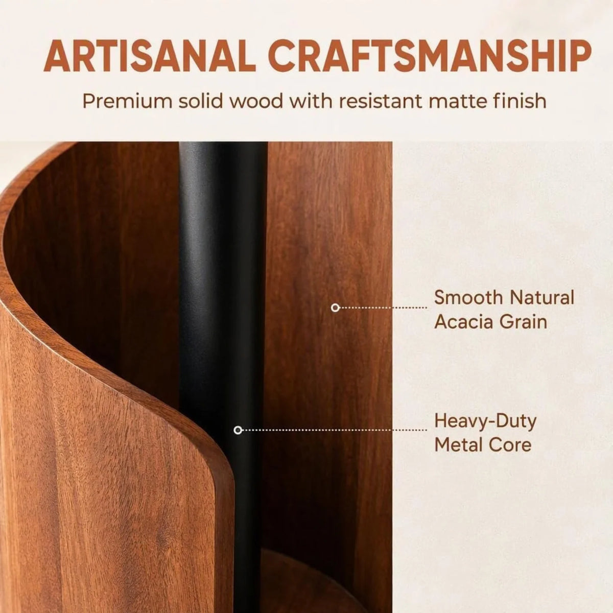 Paper Towel Holder Fluted Wood Countertop Stand for Jumbo Rolls – image 4