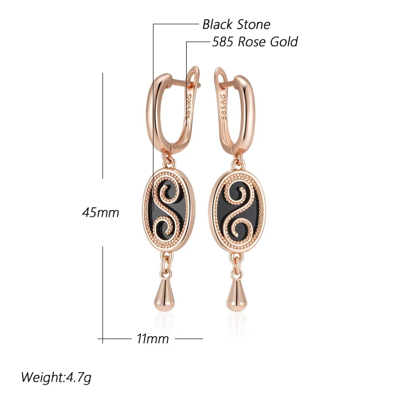 Vintage Black Stone Dangle Earrings - Rose Gold Tone – image 2