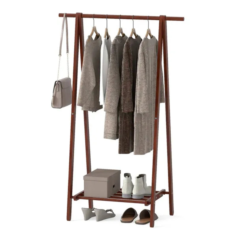 Folding A-Frame Coat Rack, Solid Rubber Wood with Bottom Storage Shelf – image 4