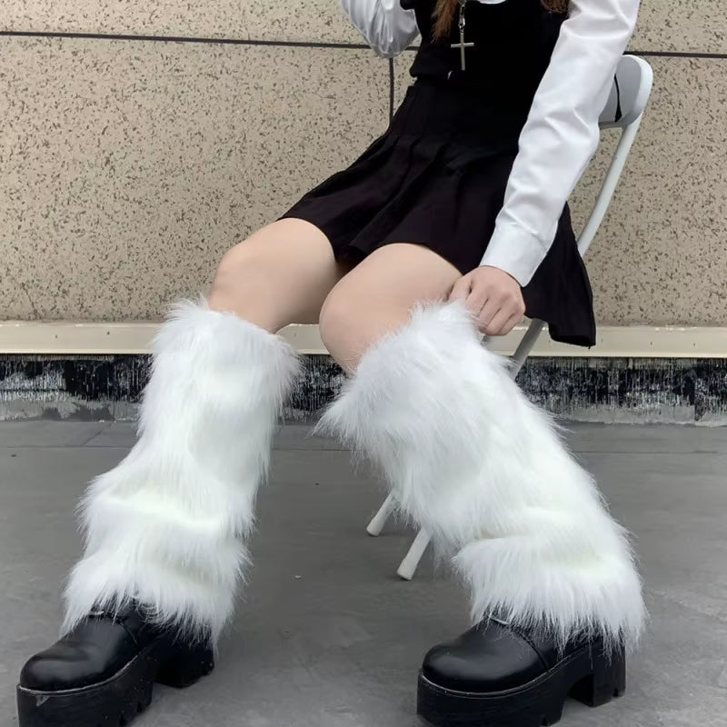 Leg Warmers Faux Fur Trim Knit for Women One Size