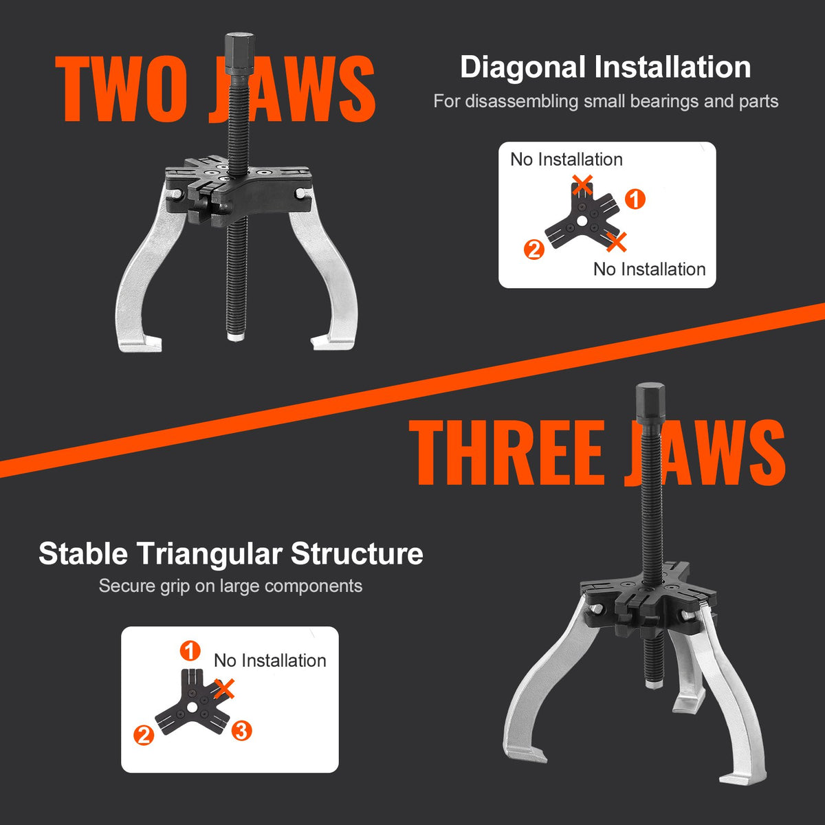 2-Piece Reversible Jaw Gear and Bearing Puller Set, 2 or 3 Jaw – image 3