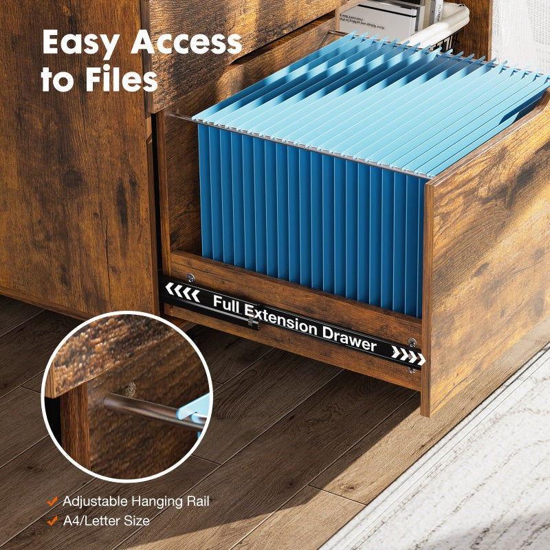 3-Drawer Rolling Lateral File Cabinet with Open Shelves and Printer Top