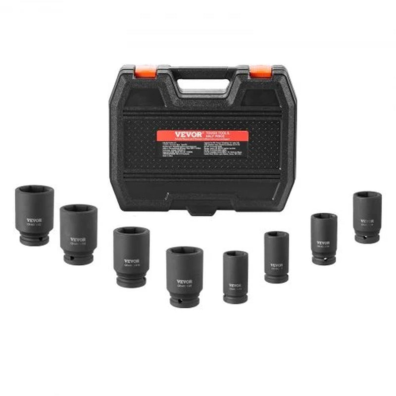 Axle Nut Socket Set, 8-Piece 3/4 in Drive Deep 6-Point SAE Sockets