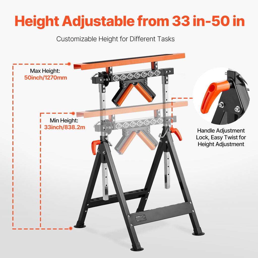 Roller Stand 4-in-1, Folding Outfeed Support 33-50 in, 440 lb Capacity – image 3