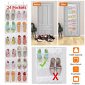 Over the Door Shoe Organizer - 24 Clear Pockets with Metal Hooks