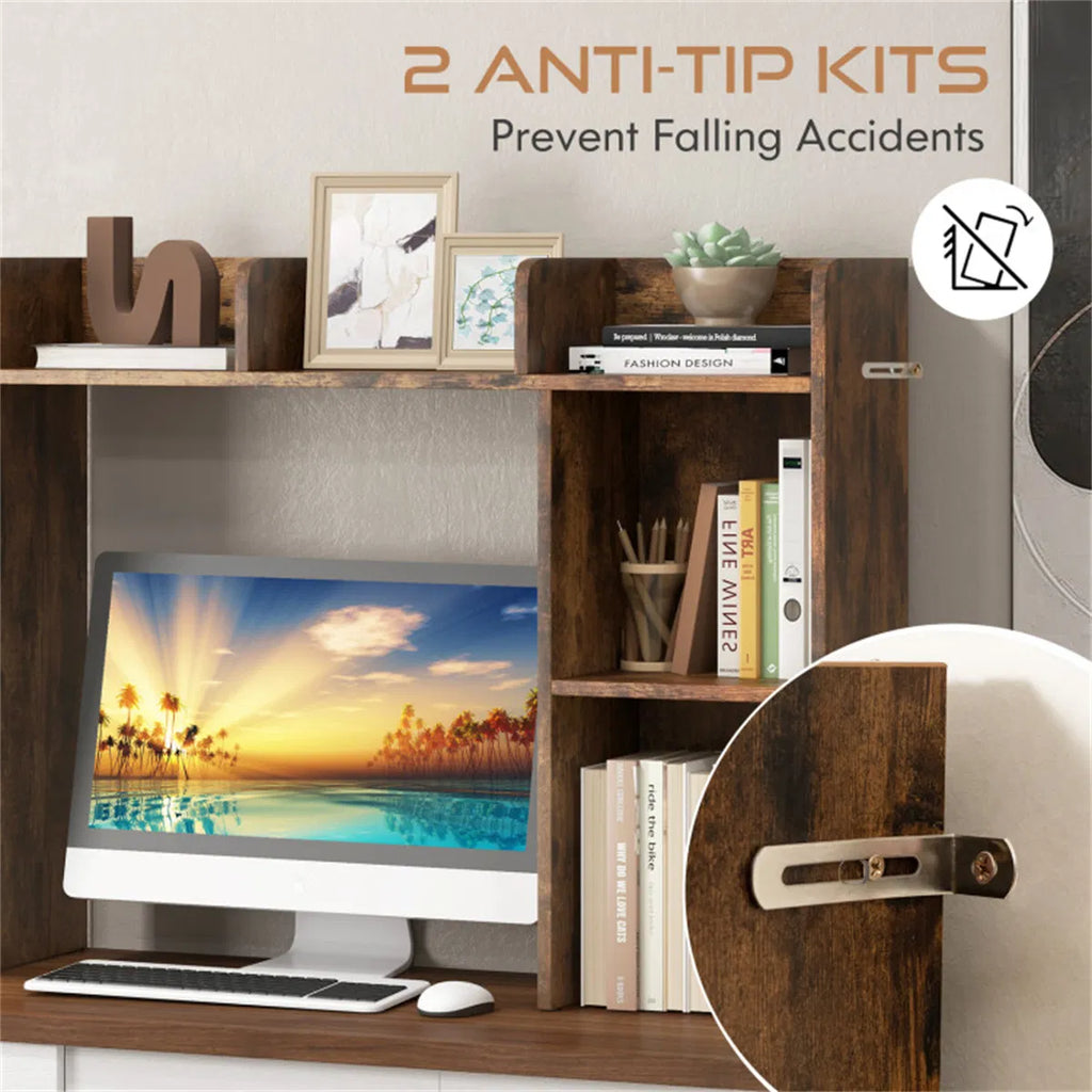 Desktop Bookshelf Desk Hutch for 27 in Monitor, Brown – image 8