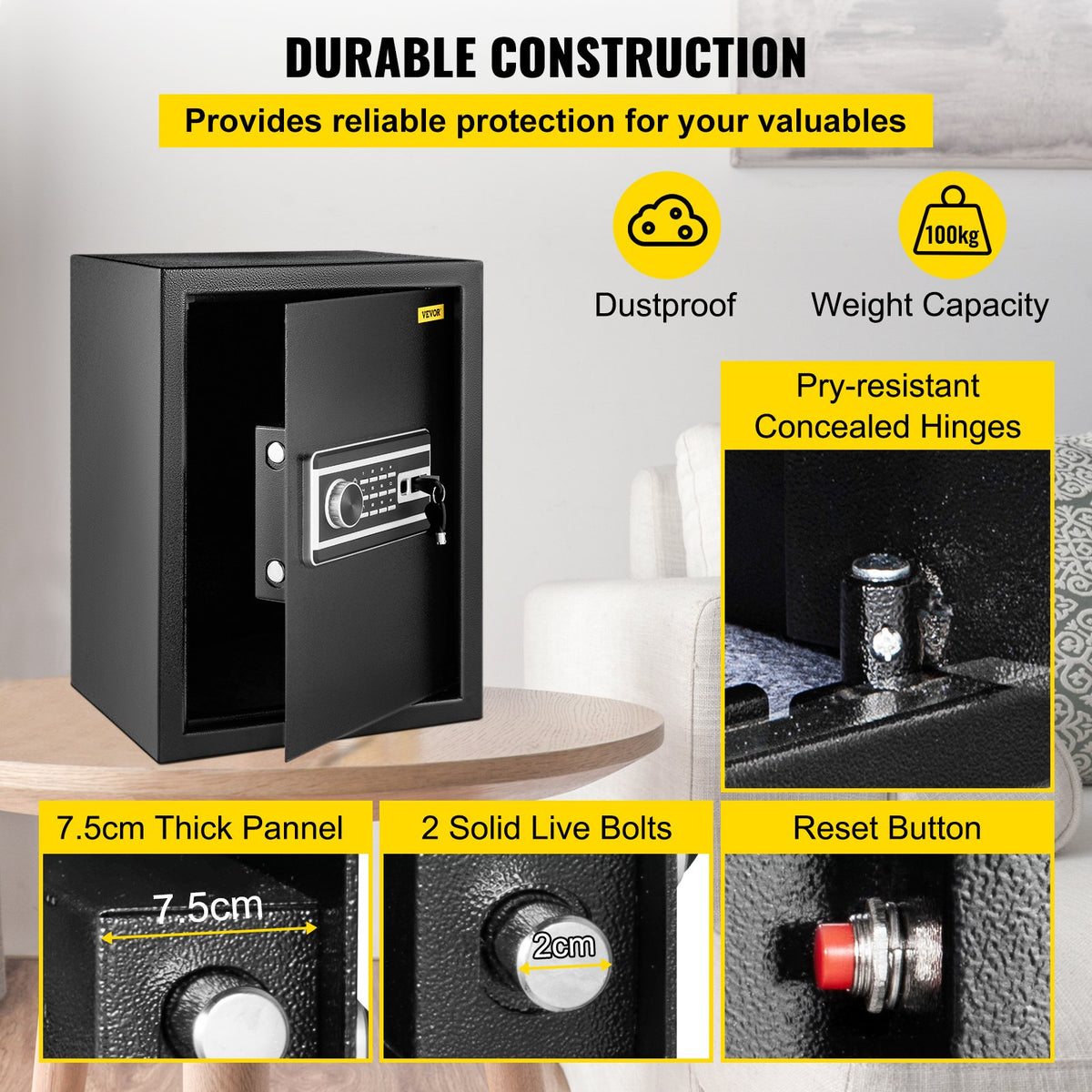 2.1 Cu Ft Fingerprint Safe Box with Keypad and 2 Keys, Steel – image 2