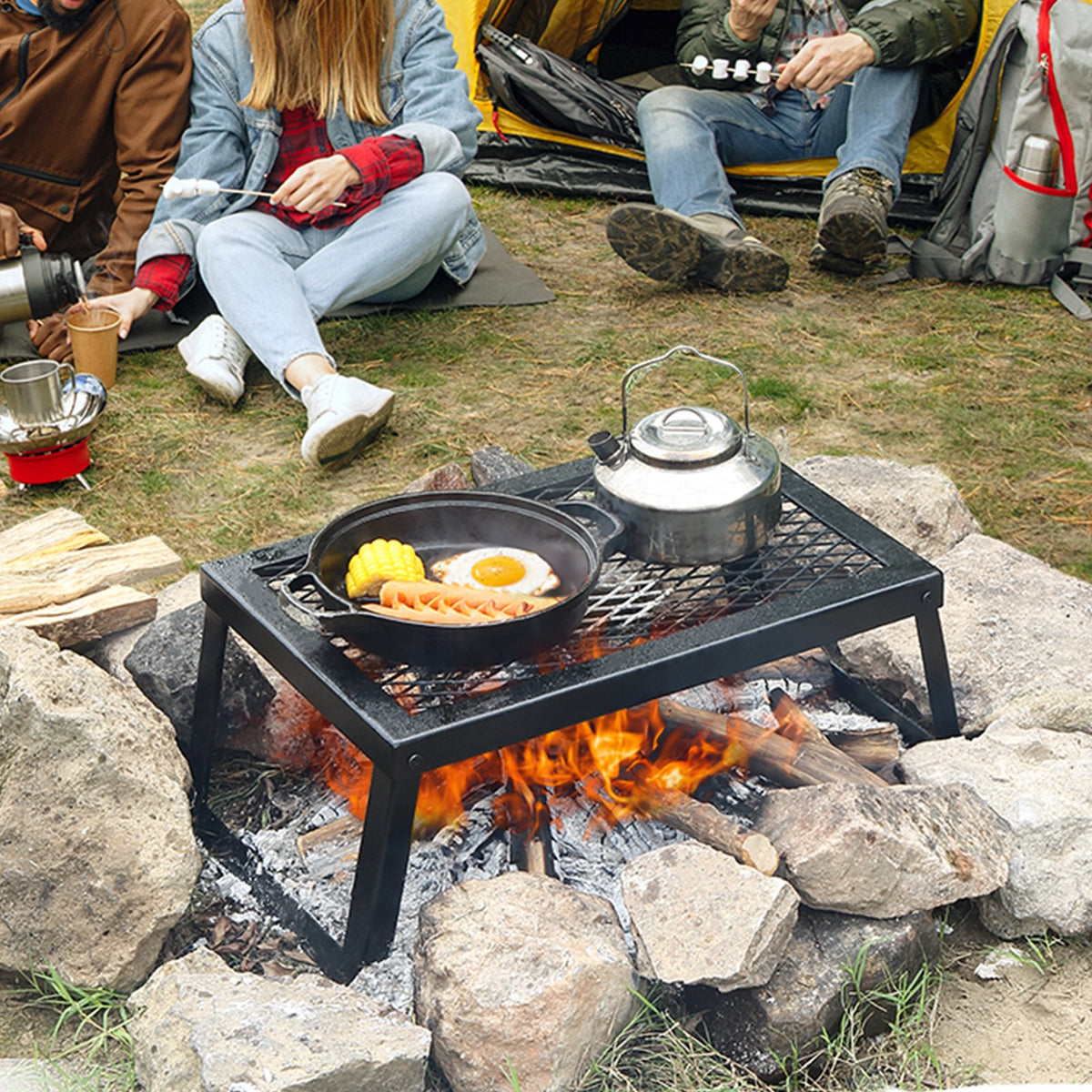 Folding Campfire Grill Grate 18 Inch with Legs and Carry Bag