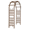 7 Ft Wooden Wedding Arch Arbor With Side Trellis, Dark Brown – image 1