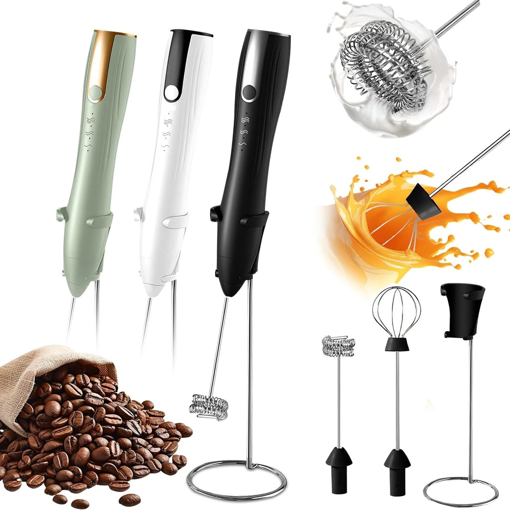 Milk Frother Handheld, Rechargeable Electric Whisk with Stand
