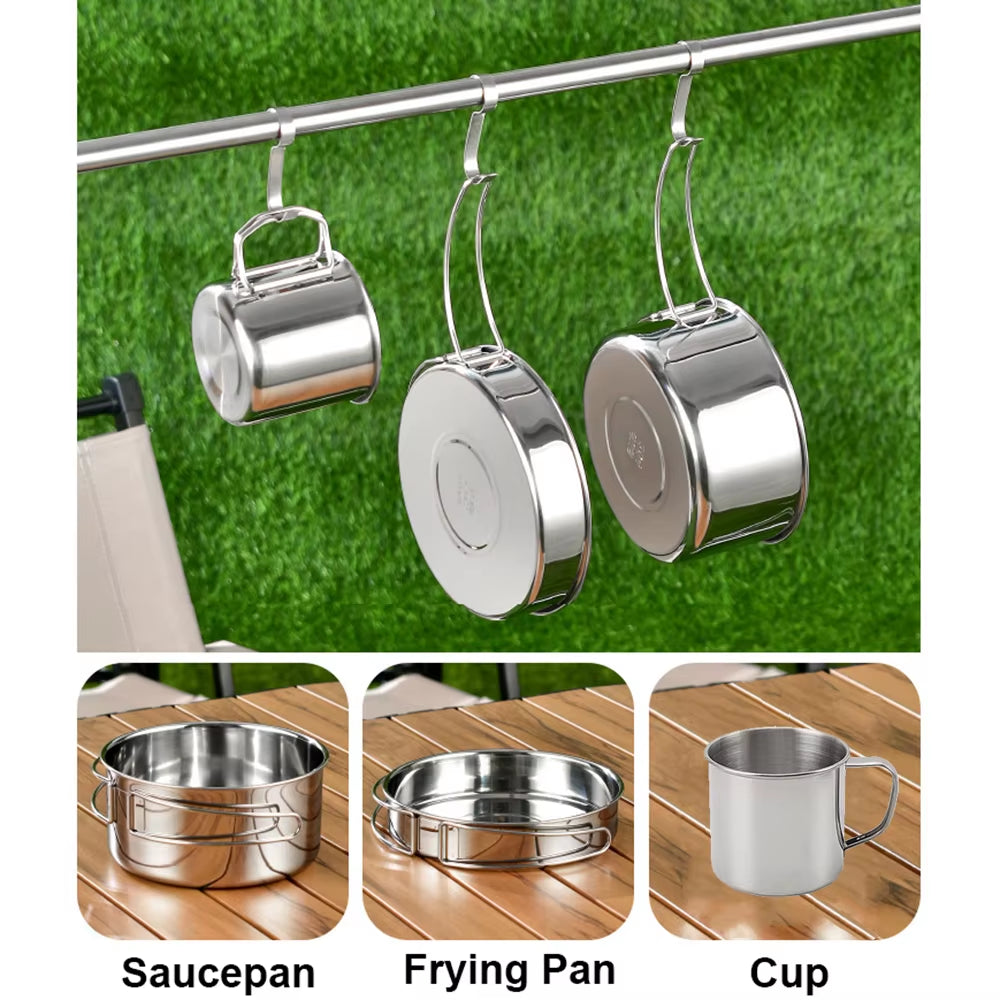 8-Piece Stainless Steel Camping Cookware Set with Pots, Pan and Cups – image 4