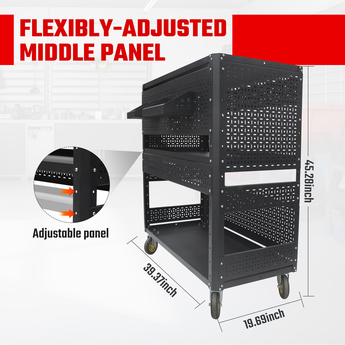 3-Tier Steel Rolling Tool Cart with Pegboard Side Panels – image 3