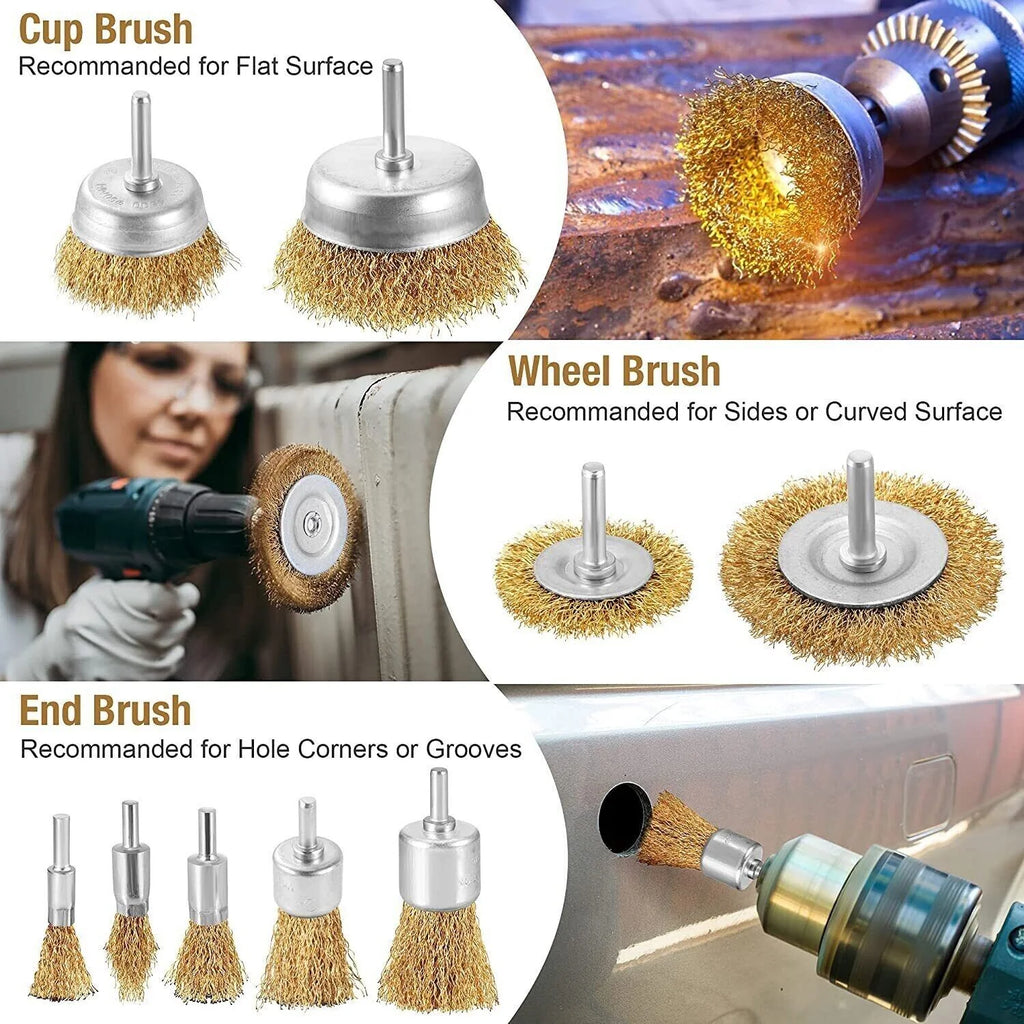 Wire Brush Wheel Set – 2 Pack of 3 Drill Cup Brushes – image 3
