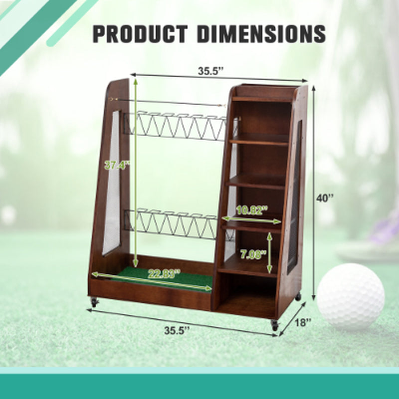 Wooden Golf Bag Organizer for 2 Bags With Shoe Shelves – image 20