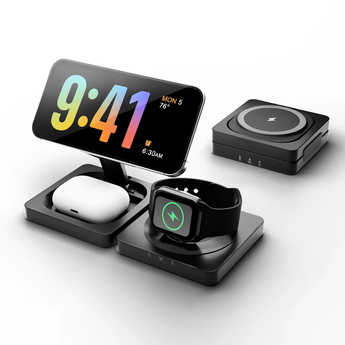 Magnetic Wireless Charger Stand 3-in-1, Foldable Charging Station