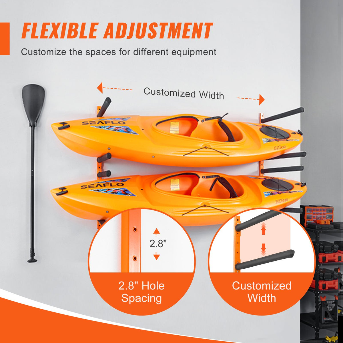 Wall Mounted Kayak Storage Rack for 4 Kayaks, 400 lb Capacity – image 3