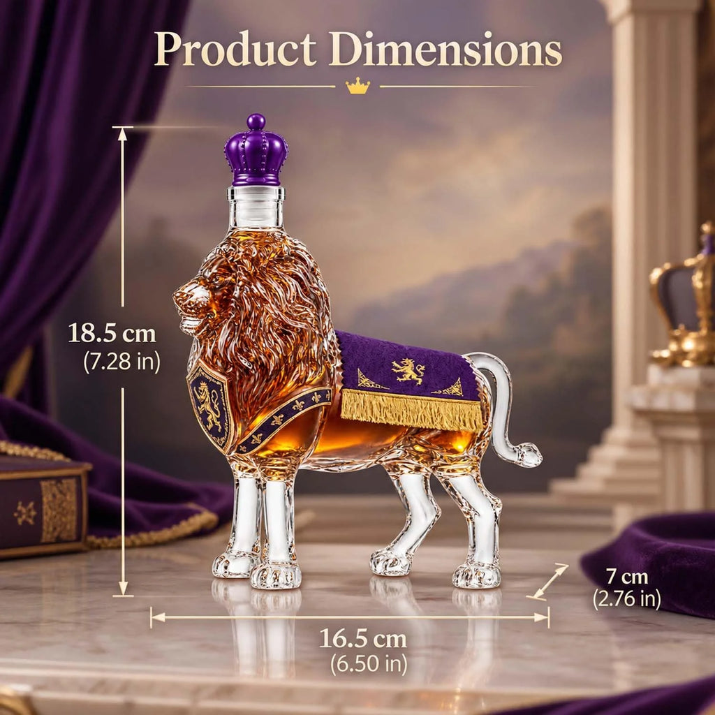 Whiskey Decanter Lion Sculpture, 350 ml Glass with Crown Stopper – image 2