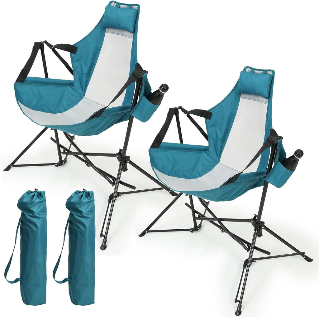 Hammock Camping Chair 2-Pack, Folding Rocking Recliner with Pillow & Cup Holder – image 1