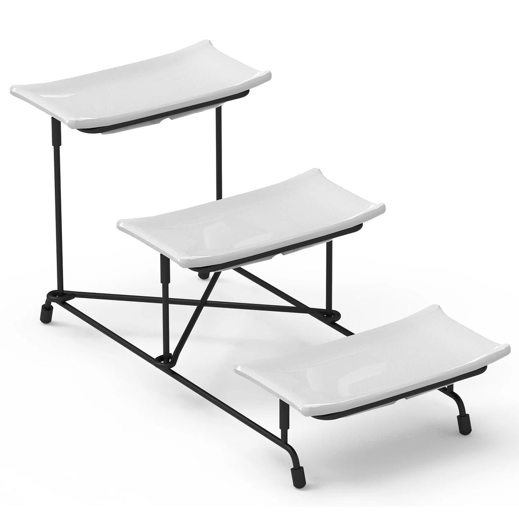 3-Tier Serving Tray Stand, Melamine Platters with Metal Dessert Stand – image 5