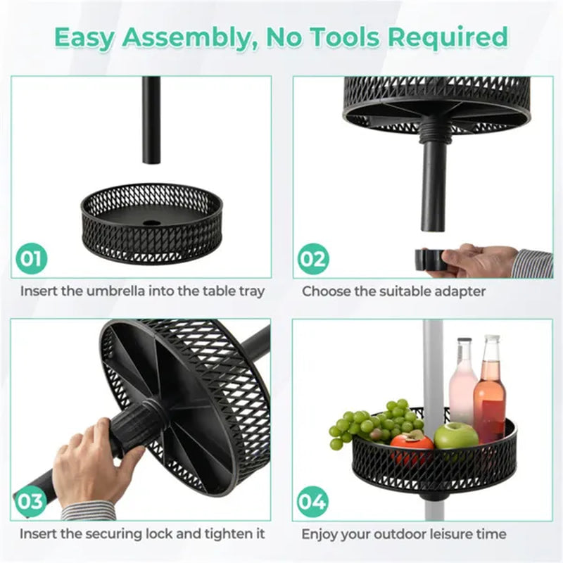 Patio Umbrella Table Tray, 12 in Clip-On Pole Table with Adapters – image 8