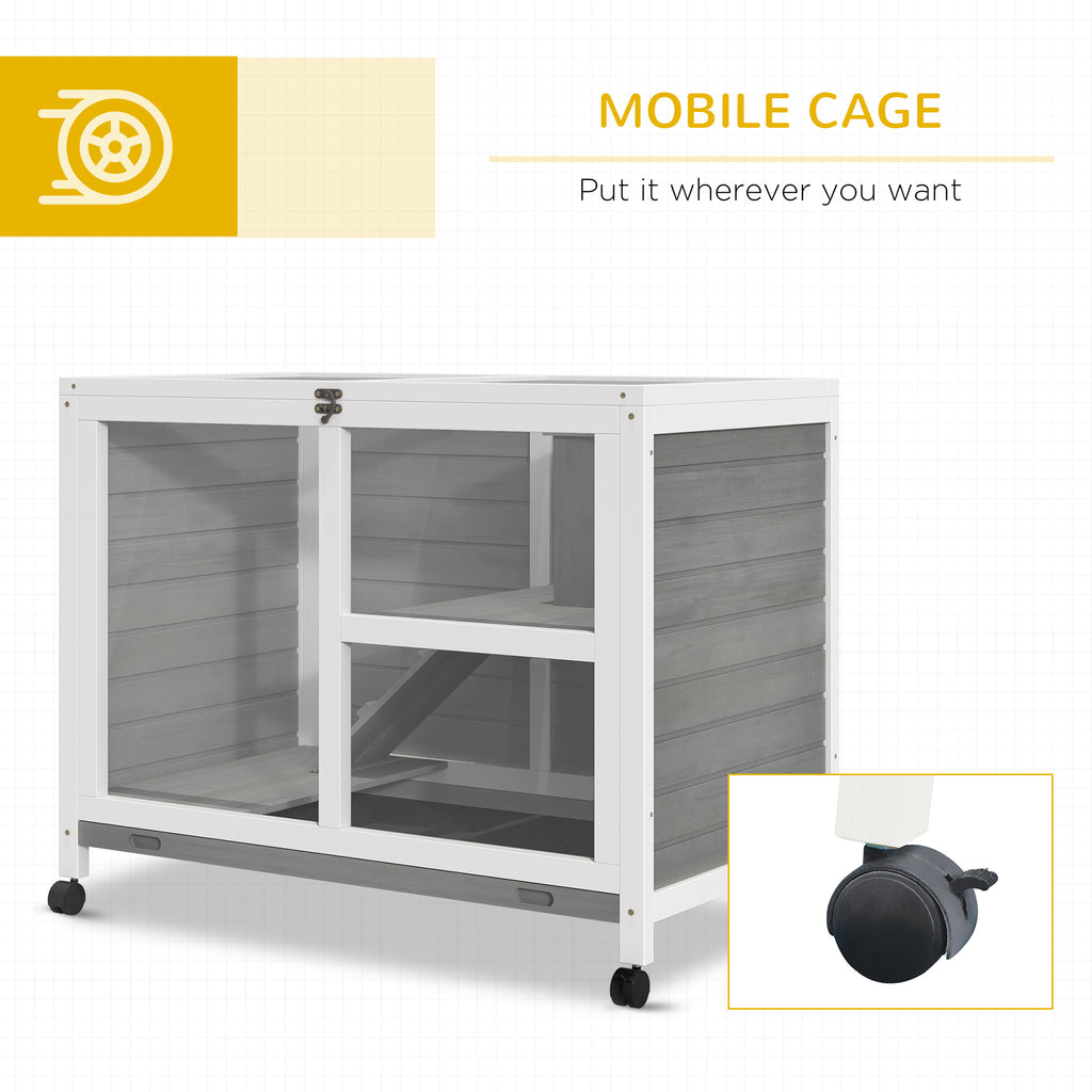 Indoor Rabbit Hutch on Wheels, Desk-Size Wooden Bunny Cage, Gray – image 5