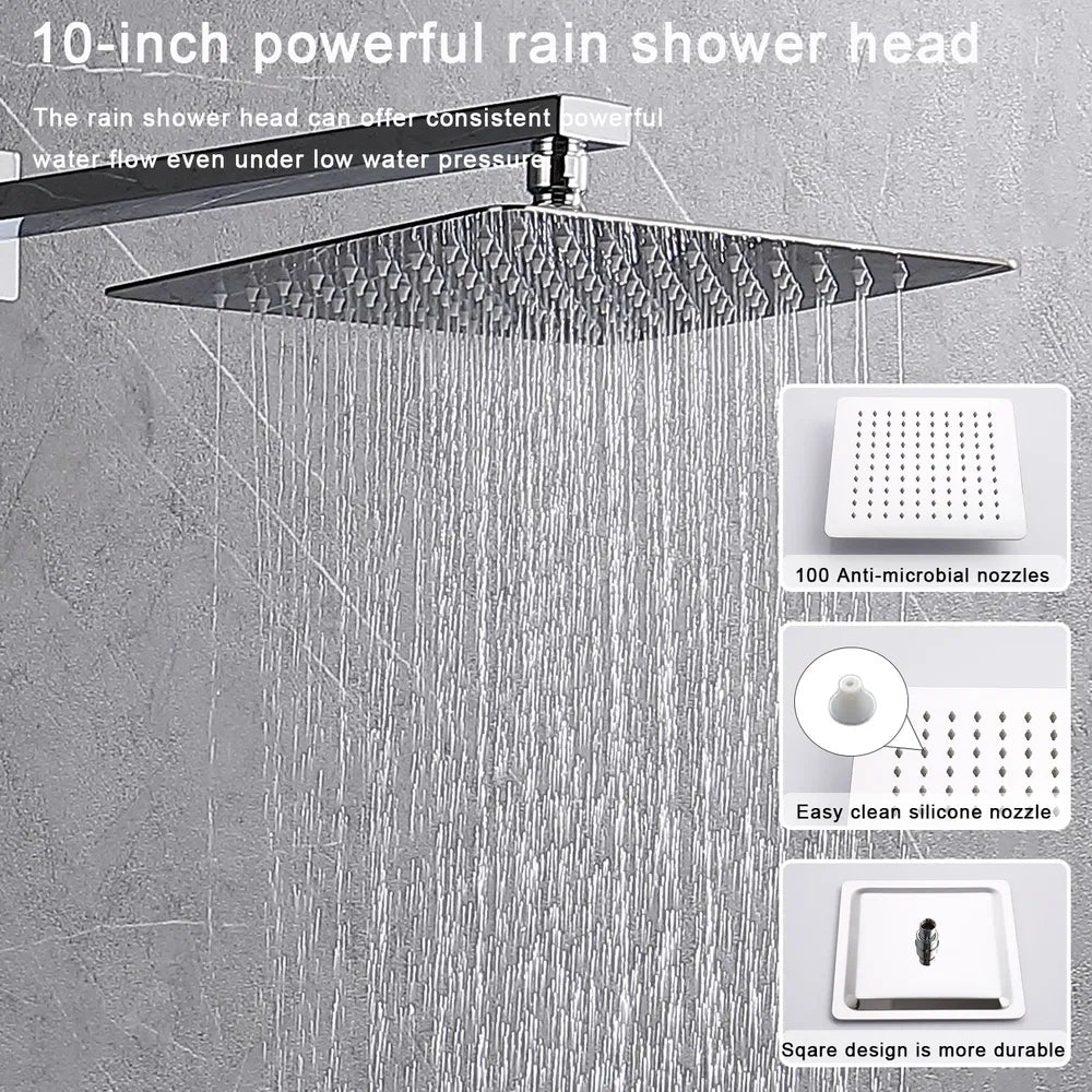 12 in Square Rain Shower Combo Set with Handheld & Rough-In Valve, Chrome