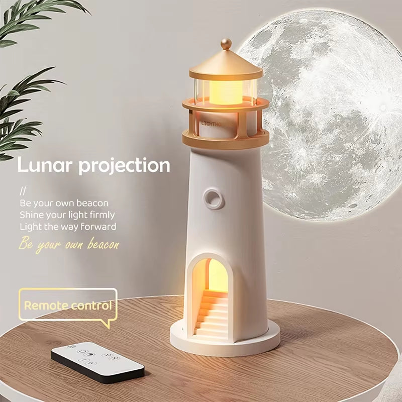 Lighthouse Moon Projection Lamp - Bluetooth Speaker Night Light with Remote