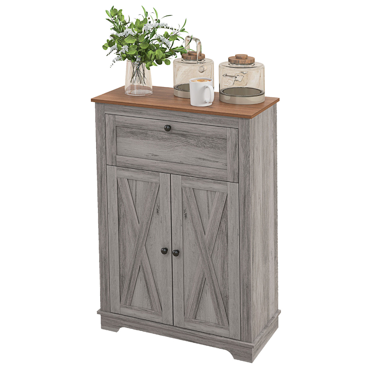 Sideboard Storage Cabinet, Farmhouse Style with Drawer and Doors, Gray