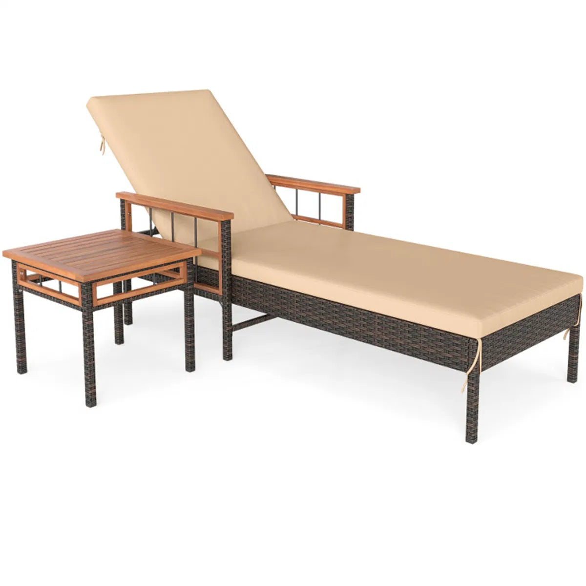 Rattan Chaise Lounge with Side Table, 79 in Adjustable Recliner – image 4