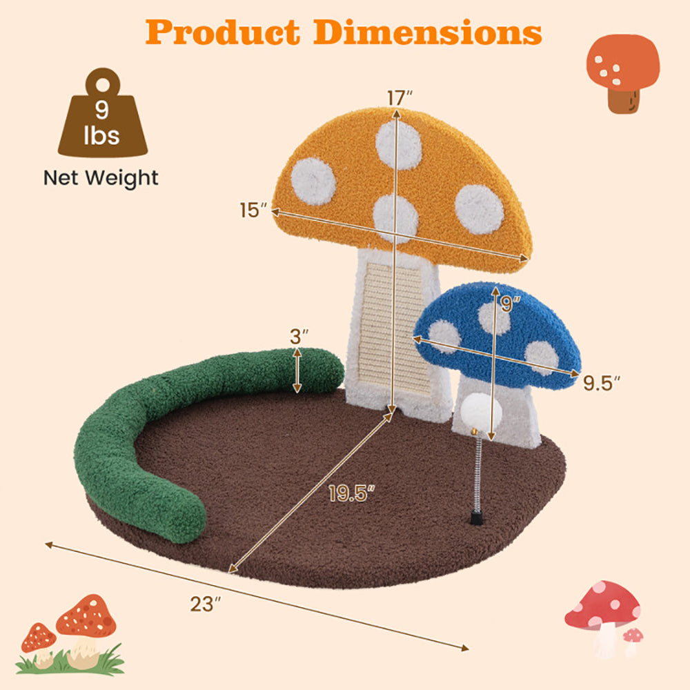 Mushroom Cat Bed with Sisal Scratching Panel Wide Lounger