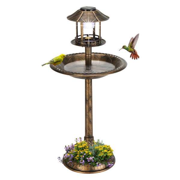 Pedestal Bird Bath 42 in, Bronze Finish Resin Garden Birdbath – image 1