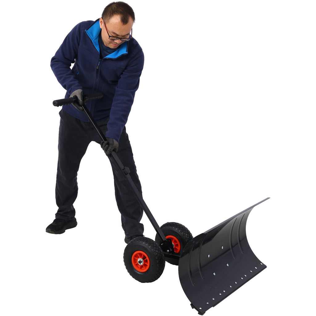 Snow Shovel with Wheels – 29 in Blade Snow Pusher, 10 in Wheels