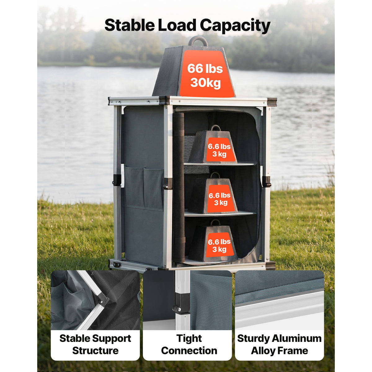 Folding Camping Cabinet, Aluminum Cook Station with 3 Shelves – image 4