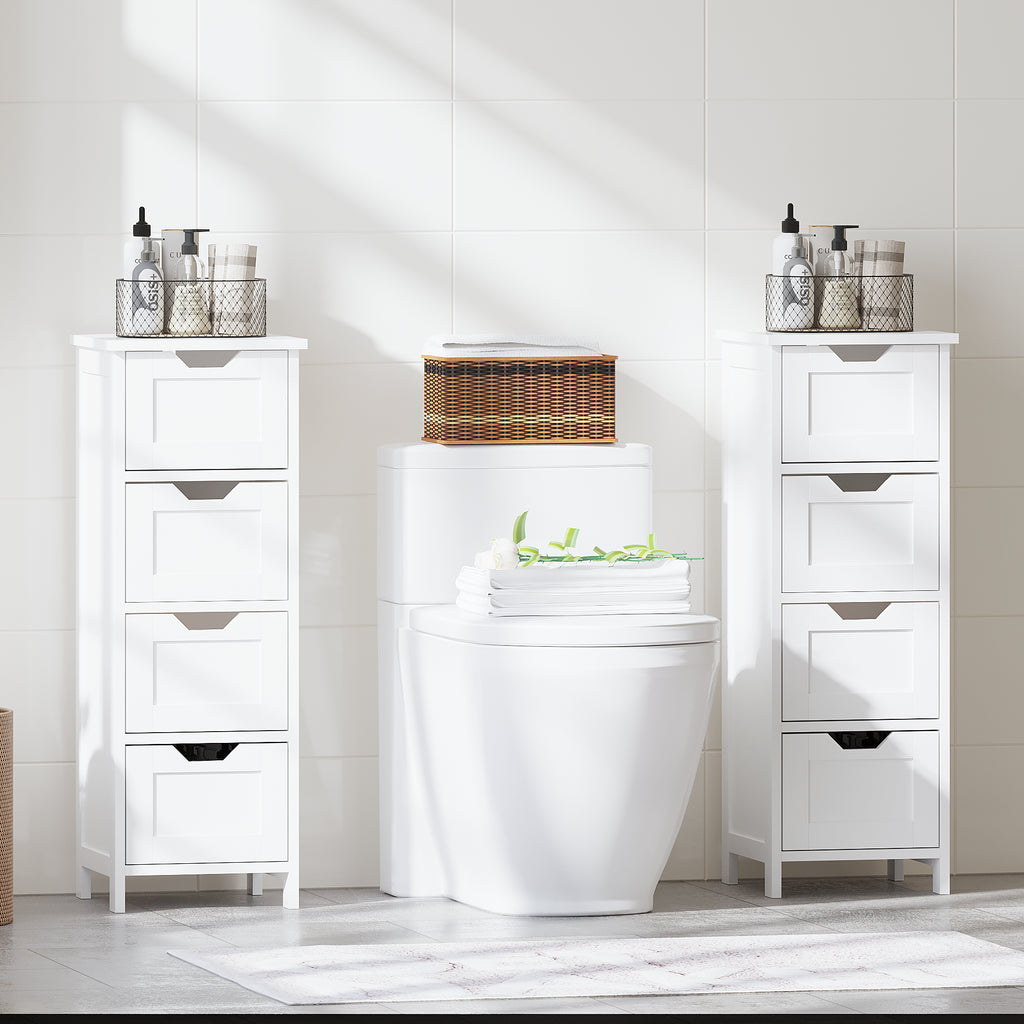 Bathroom Floor Cabinet with 4 Drawers, Narrow Freestanding, White – image 5