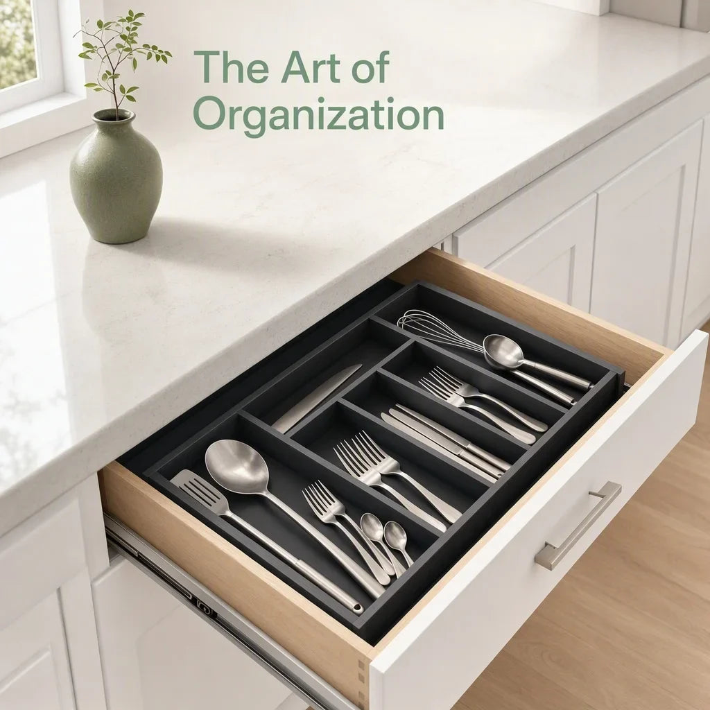 Bamboo Drawer Organizer, Expandable 6-8 Compartment Utensil Tray – image 7