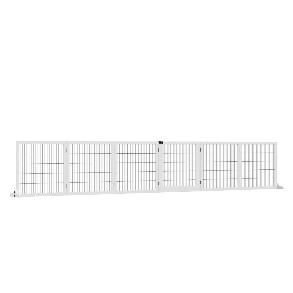 6 Panel Freestanding Wooden Pet Gate with Support Feet