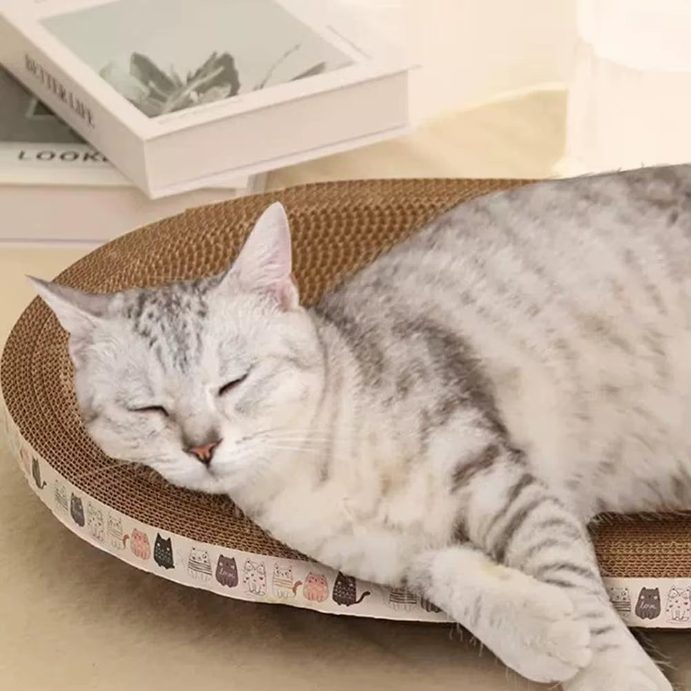 Cardboard Cat Scratcher Bed - Oval Corrugated Scratch Lounge – image 5