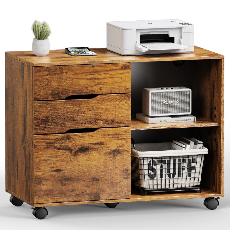 3-Drawer Rolling Lateral File Cabinet with Open Shelves and Printer Top – image 1