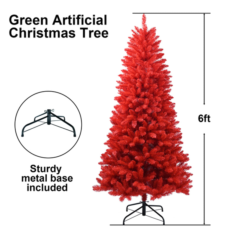 5 Ft Red Artificial Christmas Tree with 624 Tips and Metal Stand – image 3