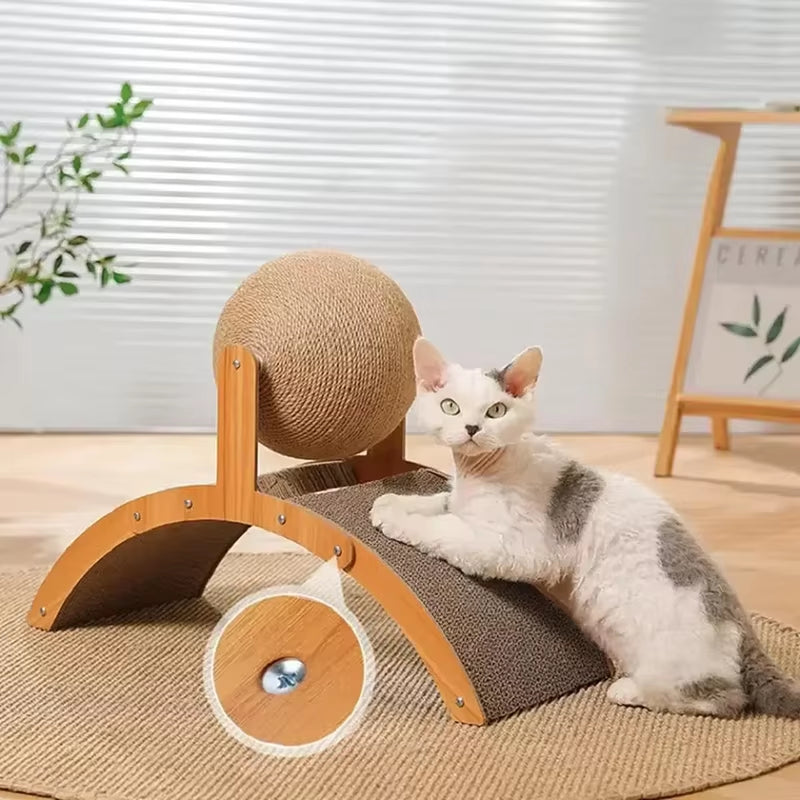 Cat Scratching Ball, Wooden Sisal Scratcher with Play Ball – image 3