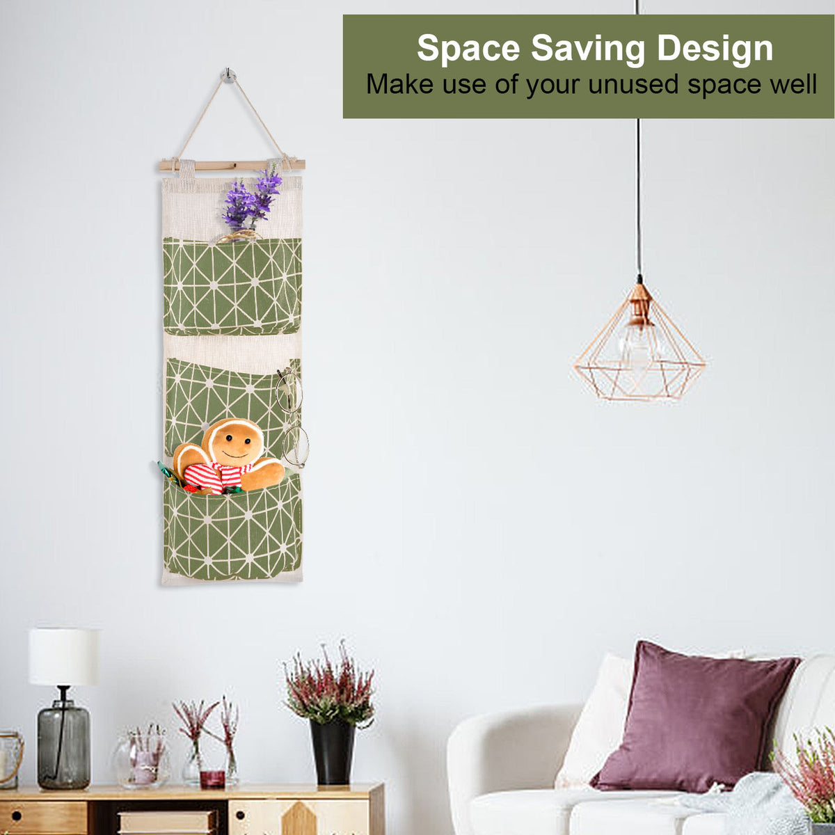 Hanging Wall Organizer - 3-Pocket Linen Door & Closet Storage Bag – image 5
