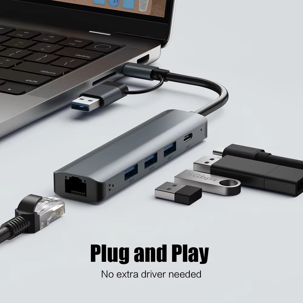 USB-C Hub with Gigabit Ethernet, 3 USB 3.0 Ports, Aluminum – image 5