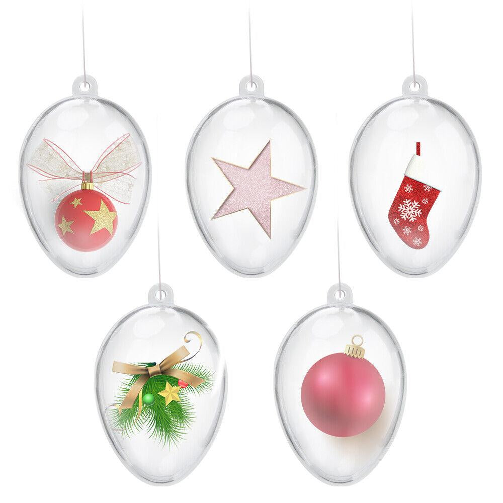 Fillable Christmas Ornaments – 5 Pc Clear Plastic Ball Baubles – image 2