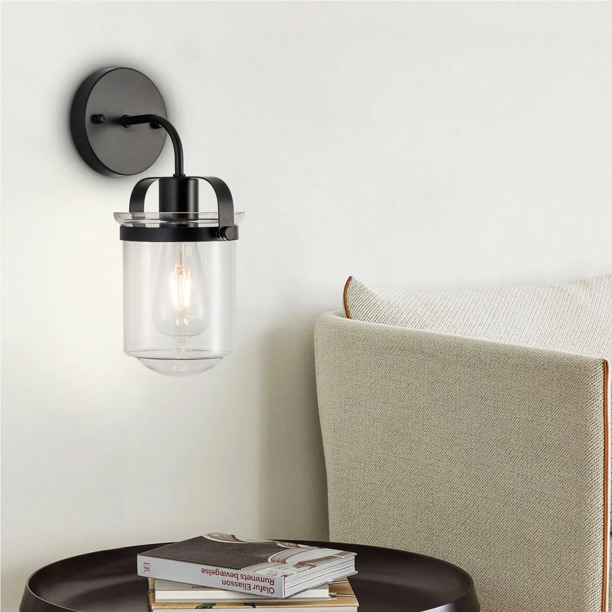 Modern 1-Light Wall Sconce with Clear Glass Globe Shade