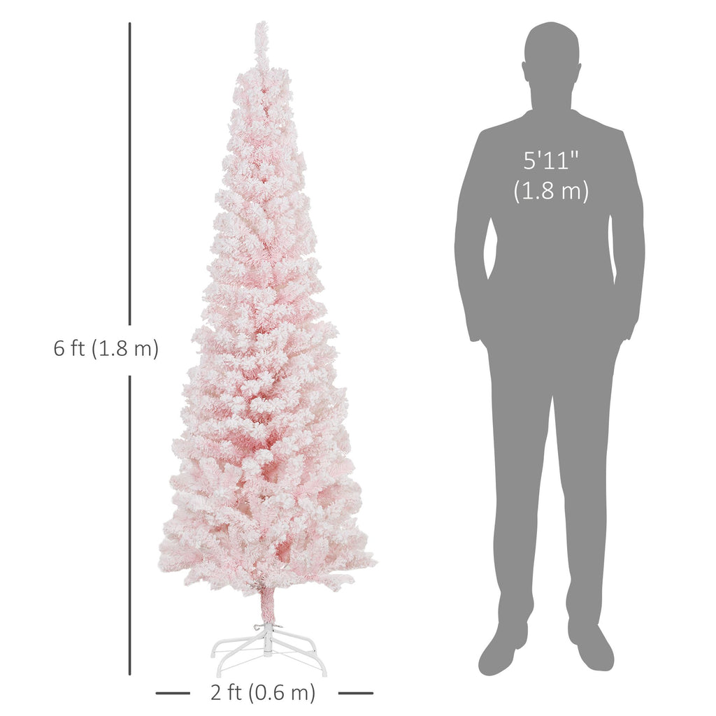 6 Ft Pink Flocked Pencil Christmas Tree With Folding Metal Stand – image 2