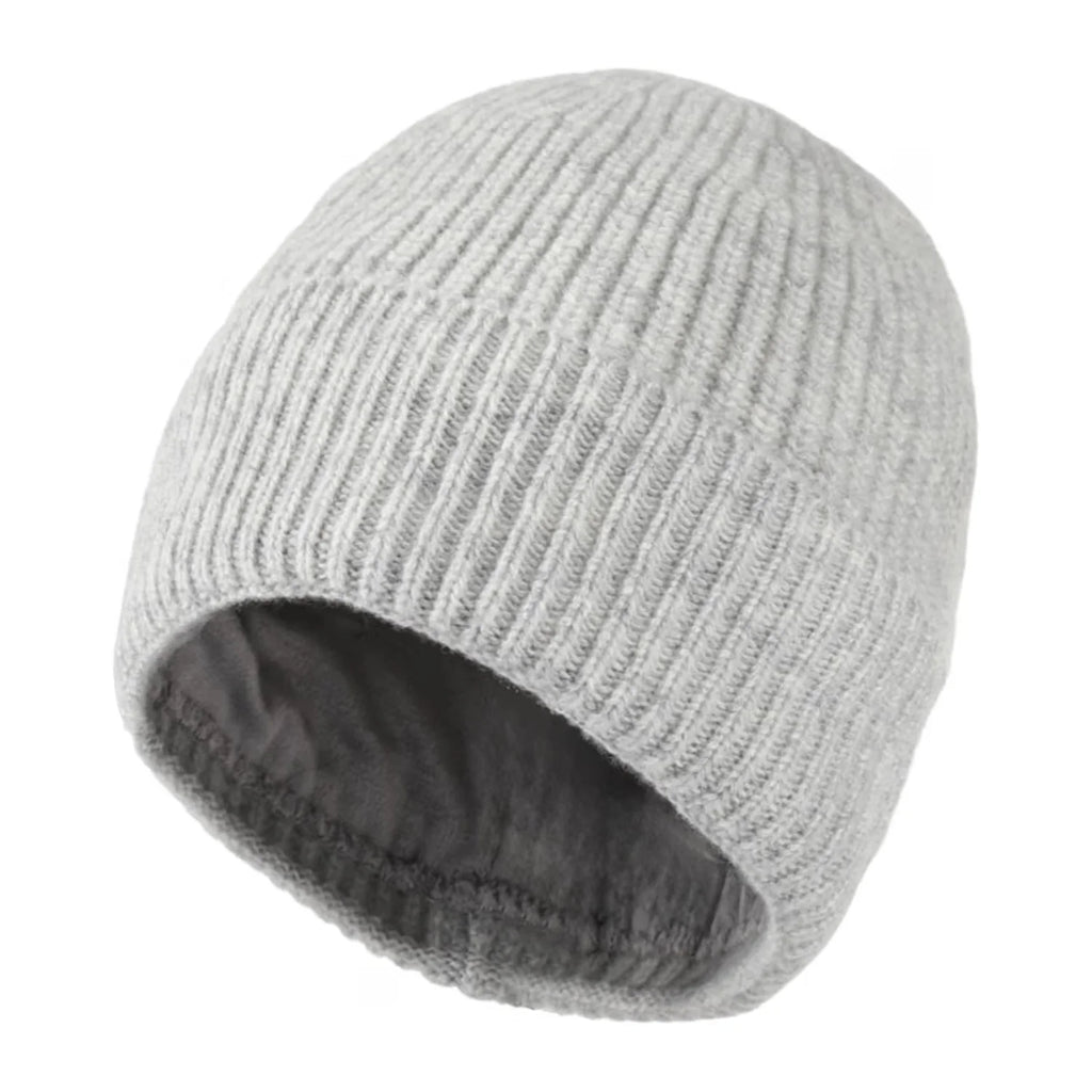 Knit Beanie – Fleece-Lined Winter Hat, Light Grey