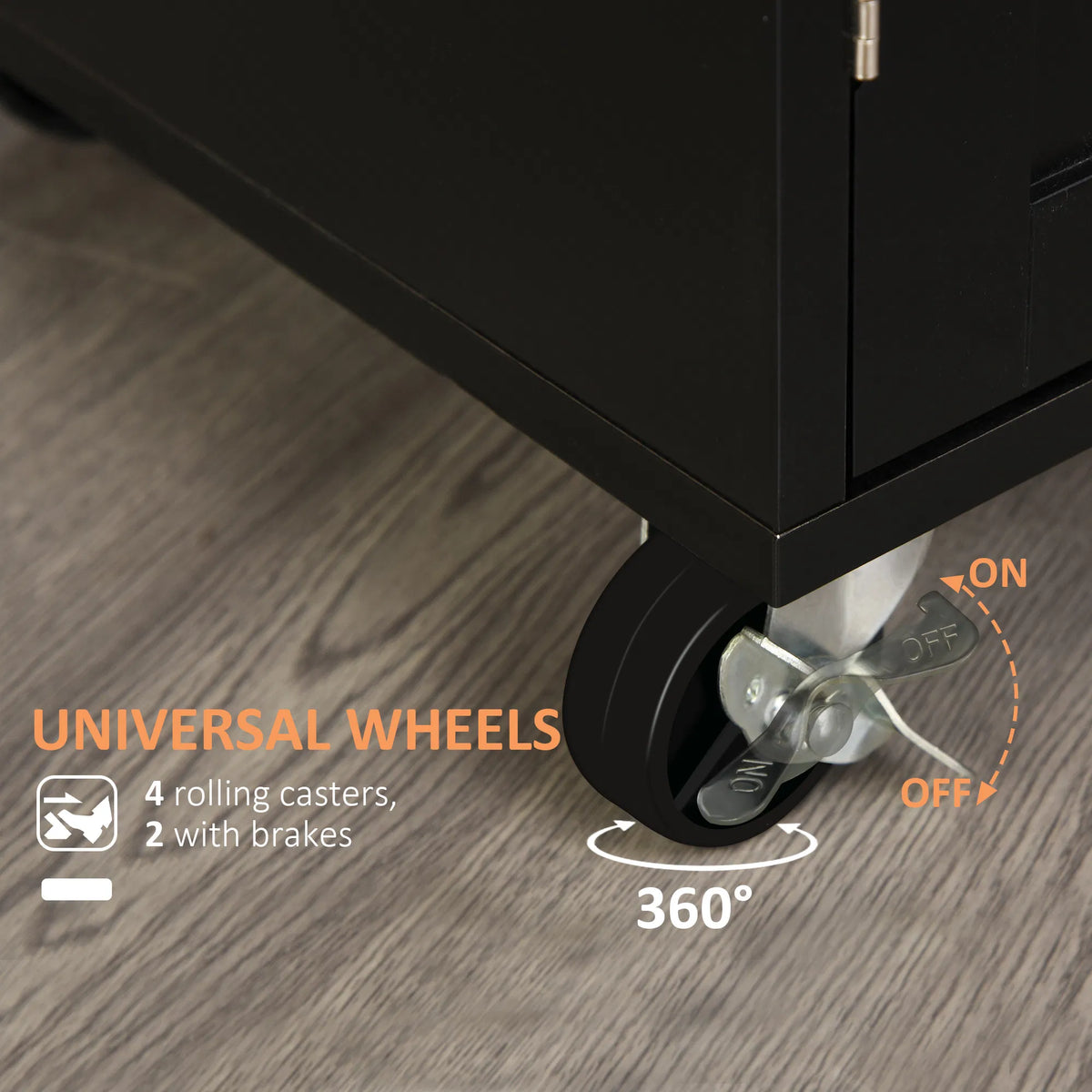 Rolling Kitchen Island Cart with Wood Top, Drawer and Cabinet, Black – image 5