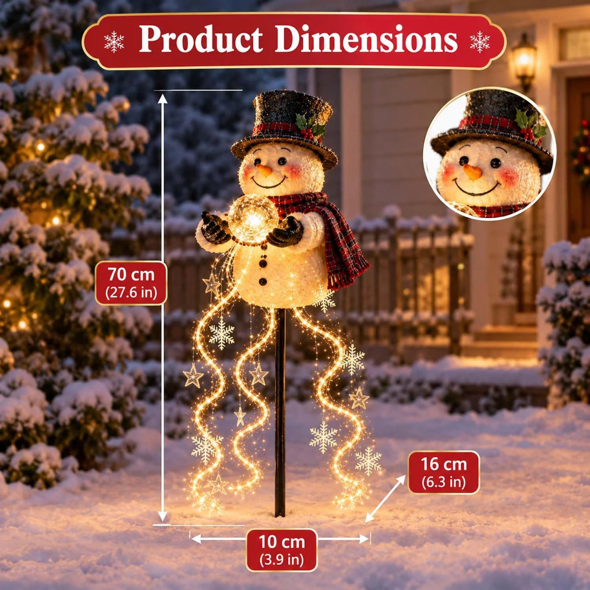 Solar Snowman Fountain Light - Cascading Snowflake LED Yard Stake – image 2